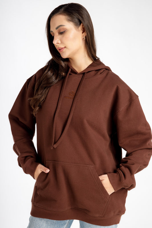Women’s Hoodie – Chocolate Brown – Front View, Oversized Streetwear Style