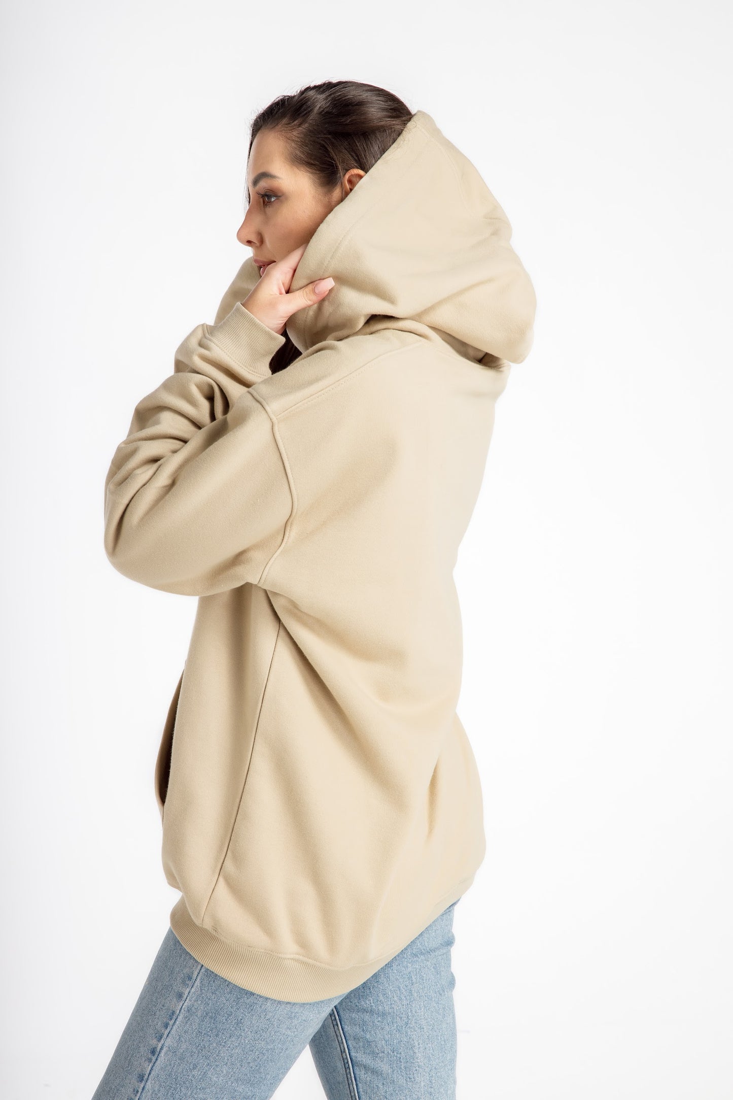Women’s Hoodie – Stylish Beige – Side View, Comfortable and Relaxed Fit