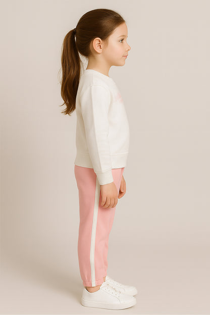 Kids’ Essential Sweatshirt & Jogger Set – White & Pink