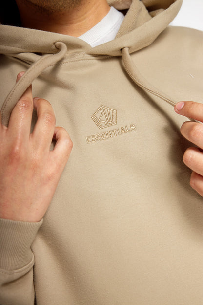Men’s Hoodie – Beige – Close-up Detail of Fabric and Stitching