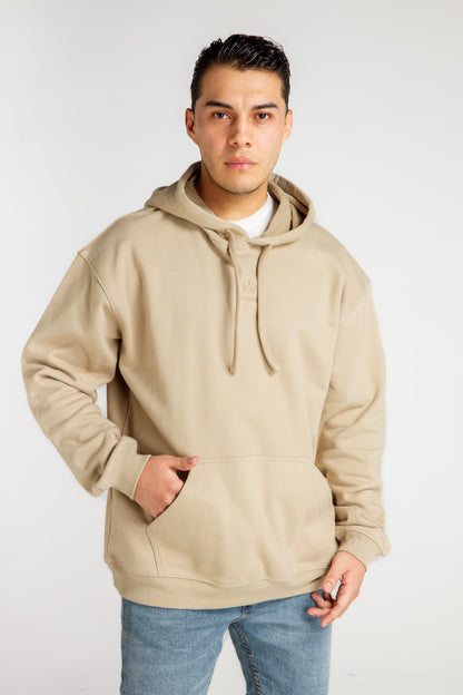 Men’s Hoodie – Beige – Front View, Oversized Streetwear Style