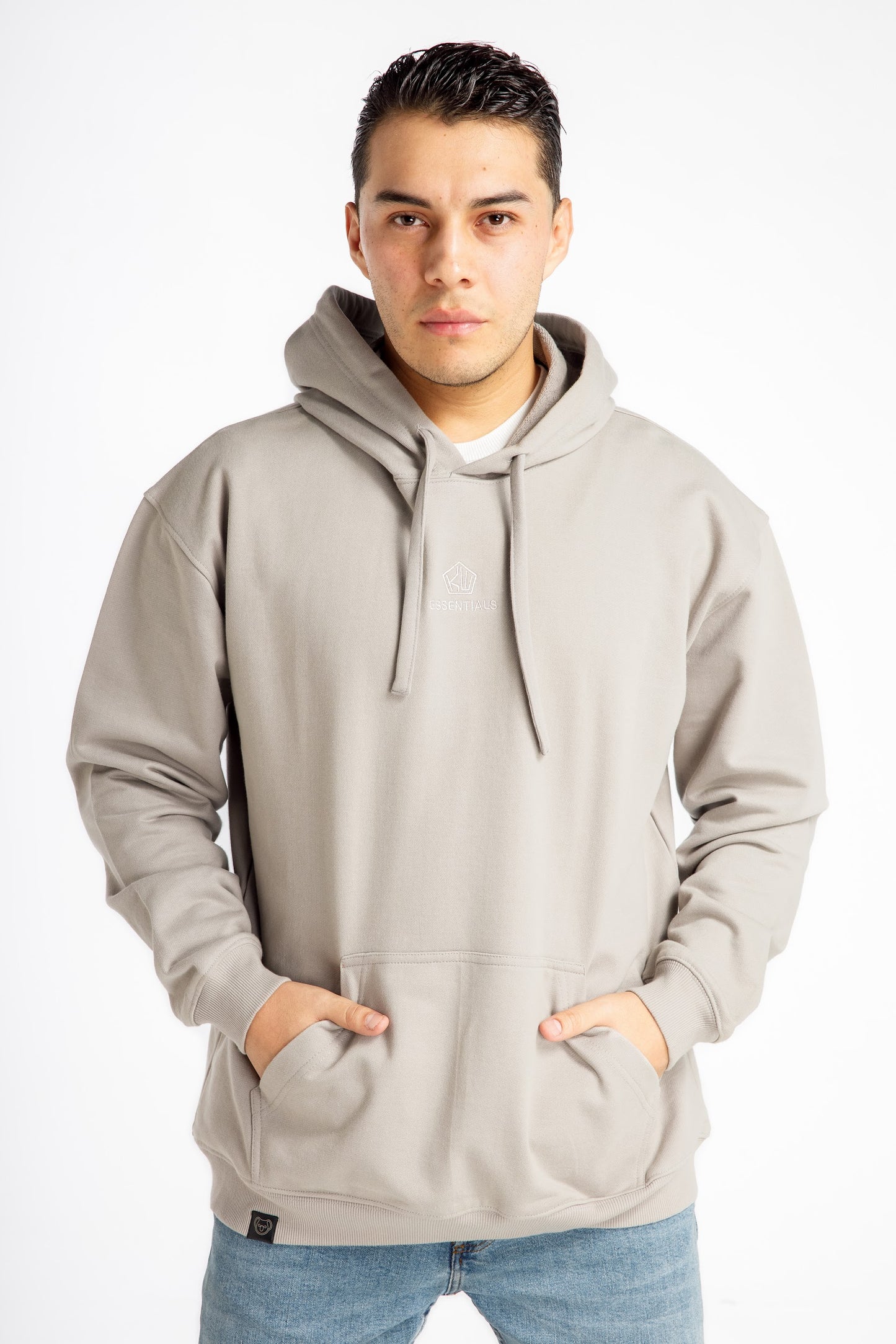 Men’s Hoodie – Light Gray – Front View, Oversized Streetwear Style