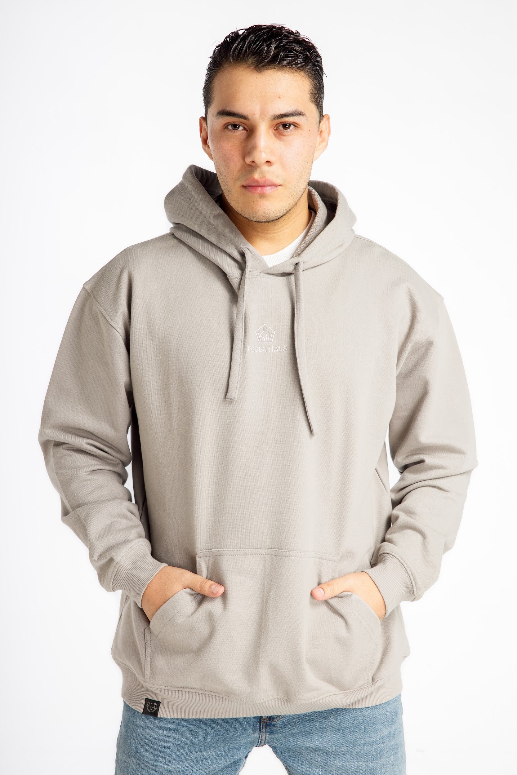 Men’s Hoodie – Light Gray – Front View, Oversized Streetwear Style