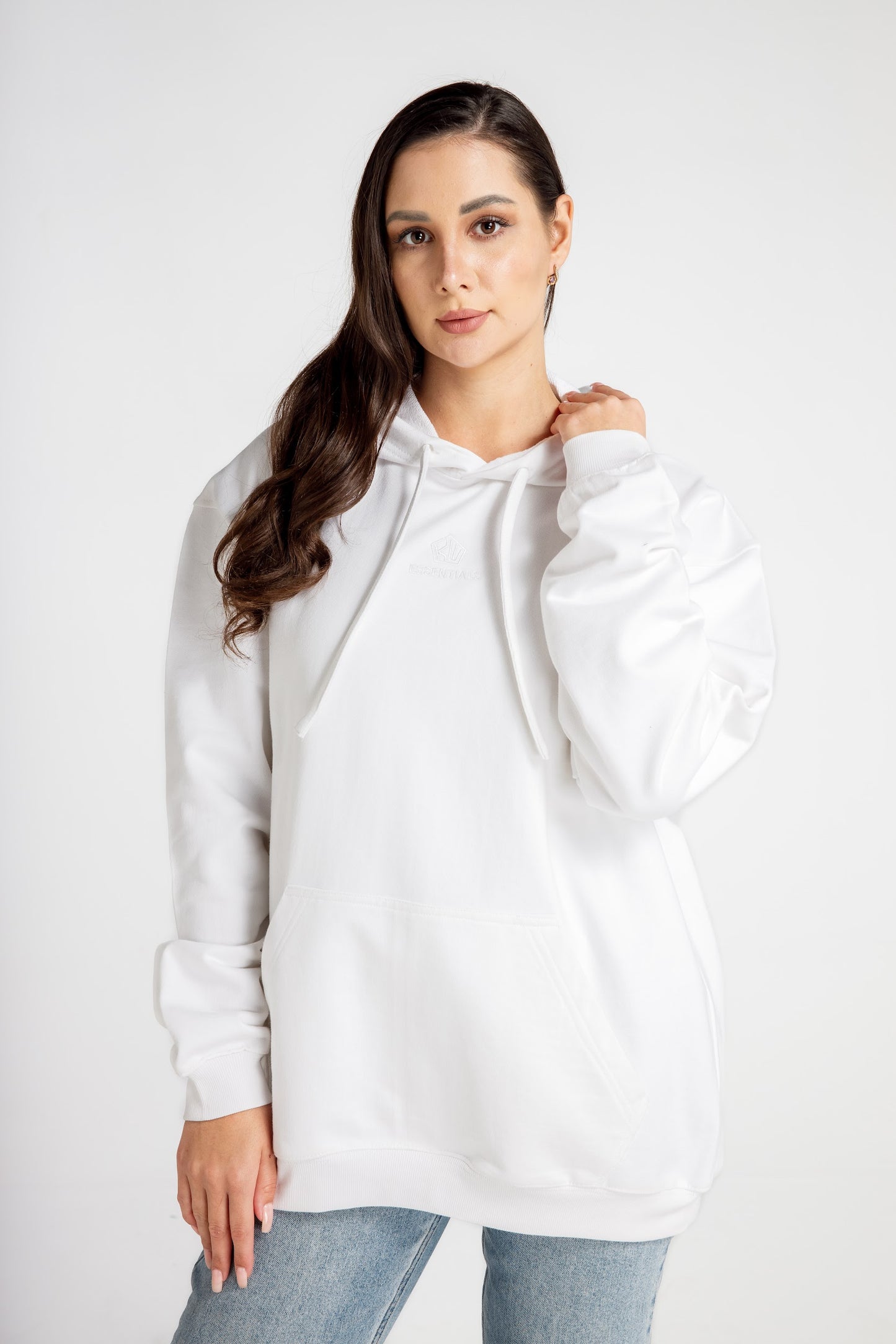 Unisex Hoodie – White – Front View, Oversized Streetwear Style