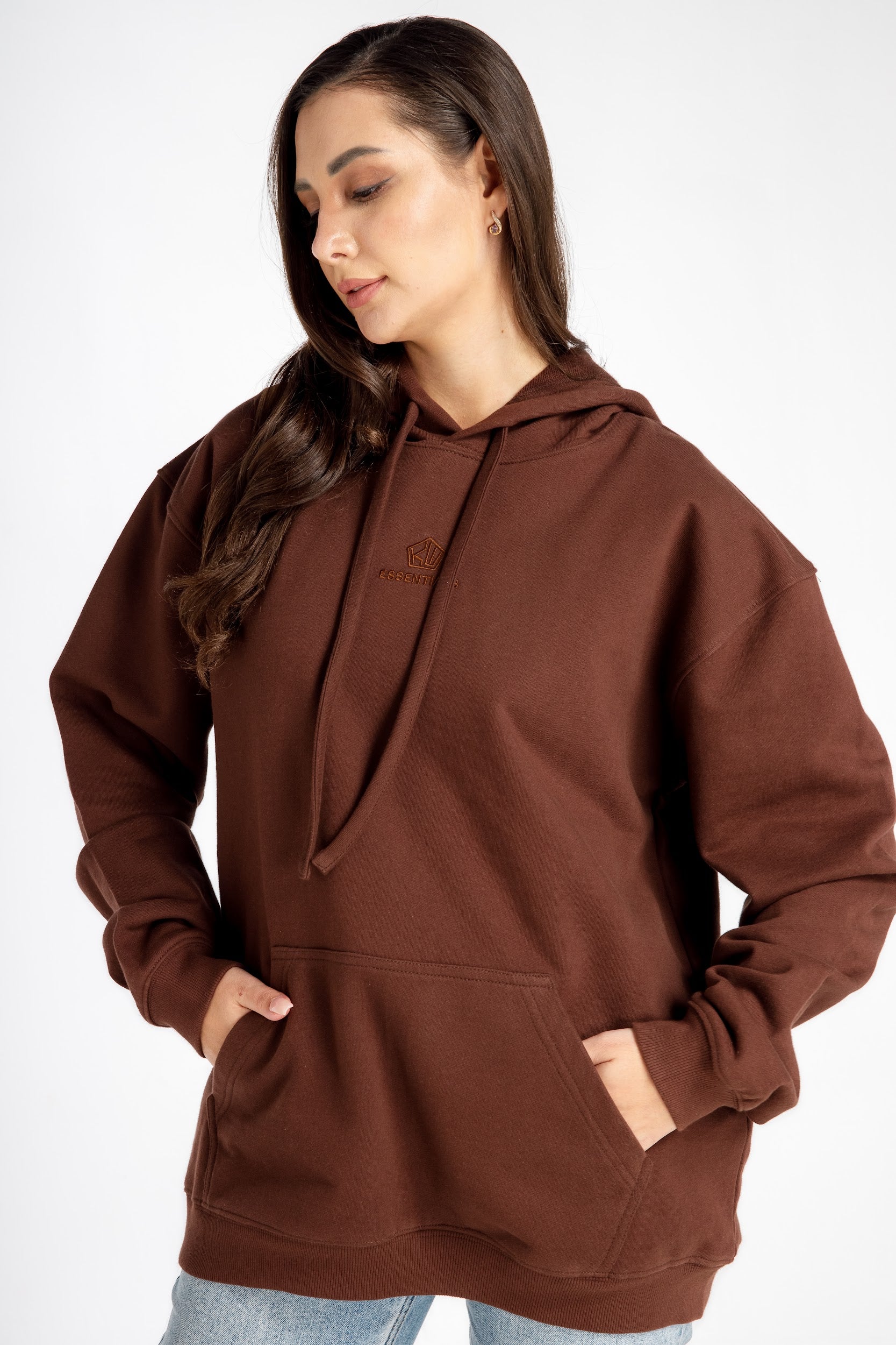 Women’s Hoodie – Chocolate Brown – Front View, Oversized Streetwear Style