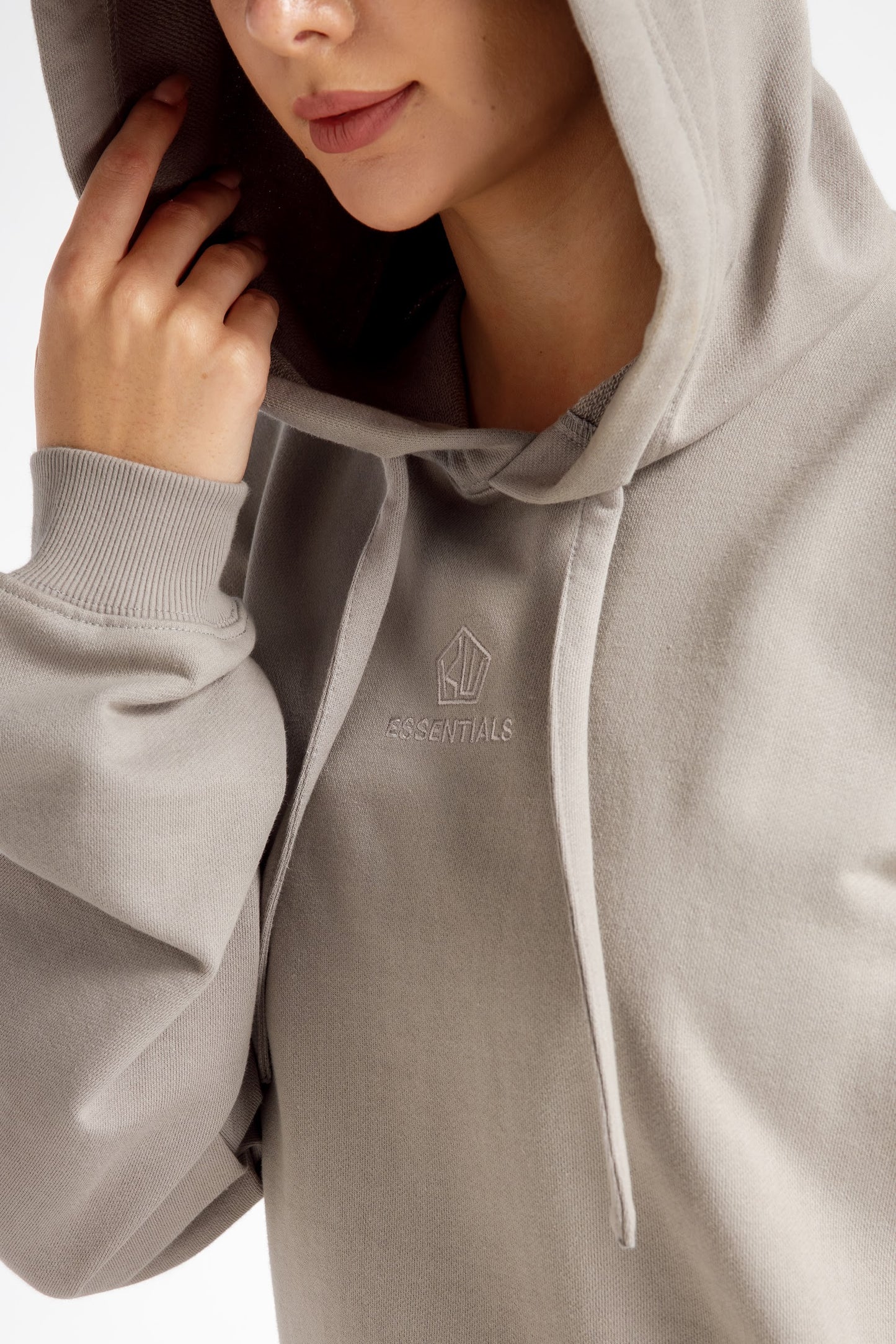 Women’s Hoodie – Light Gray – Close-up Detail of Fabric and Stitching