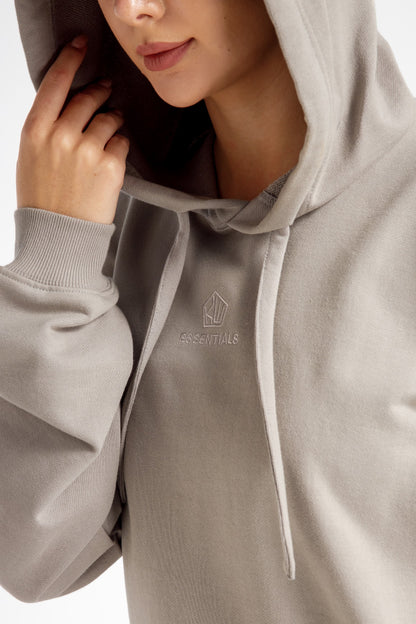 Women’s Hoodie – Light Gray – Close-up Detail of Fabric and Stitching