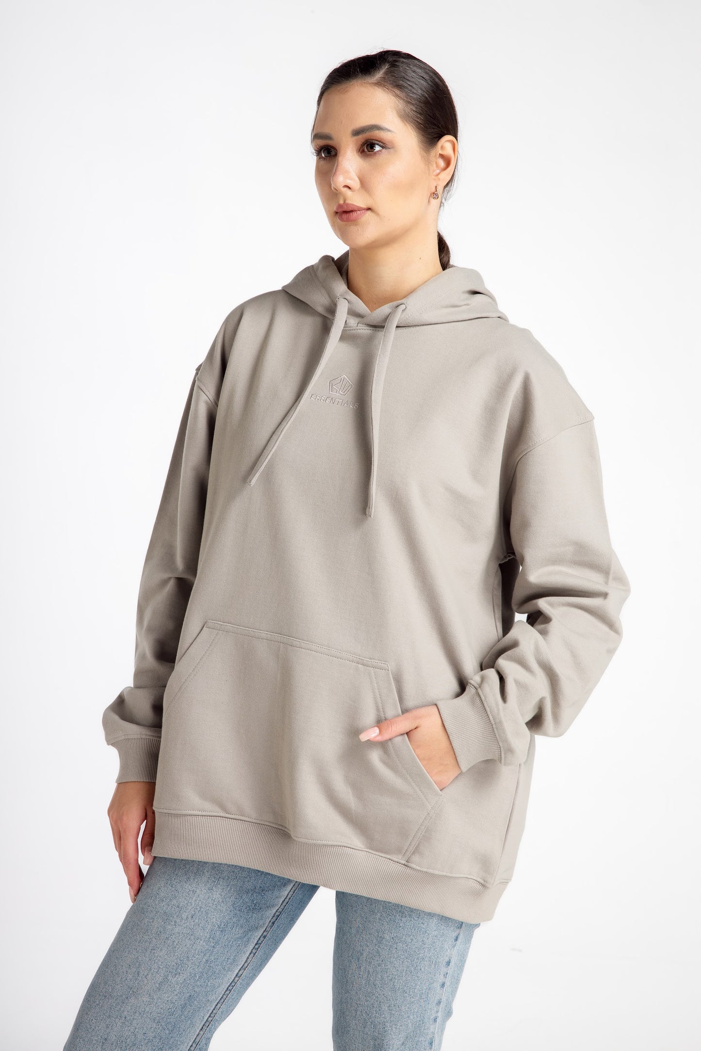 Women’s Hoodie – Light Gray – Front View, Oversized Streetwear Style