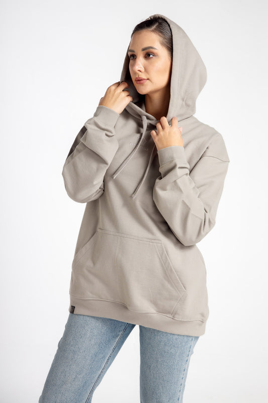 Women’s Hoodie – Light Gray – Modeled Front View, Streetwear Outfit Inspiration