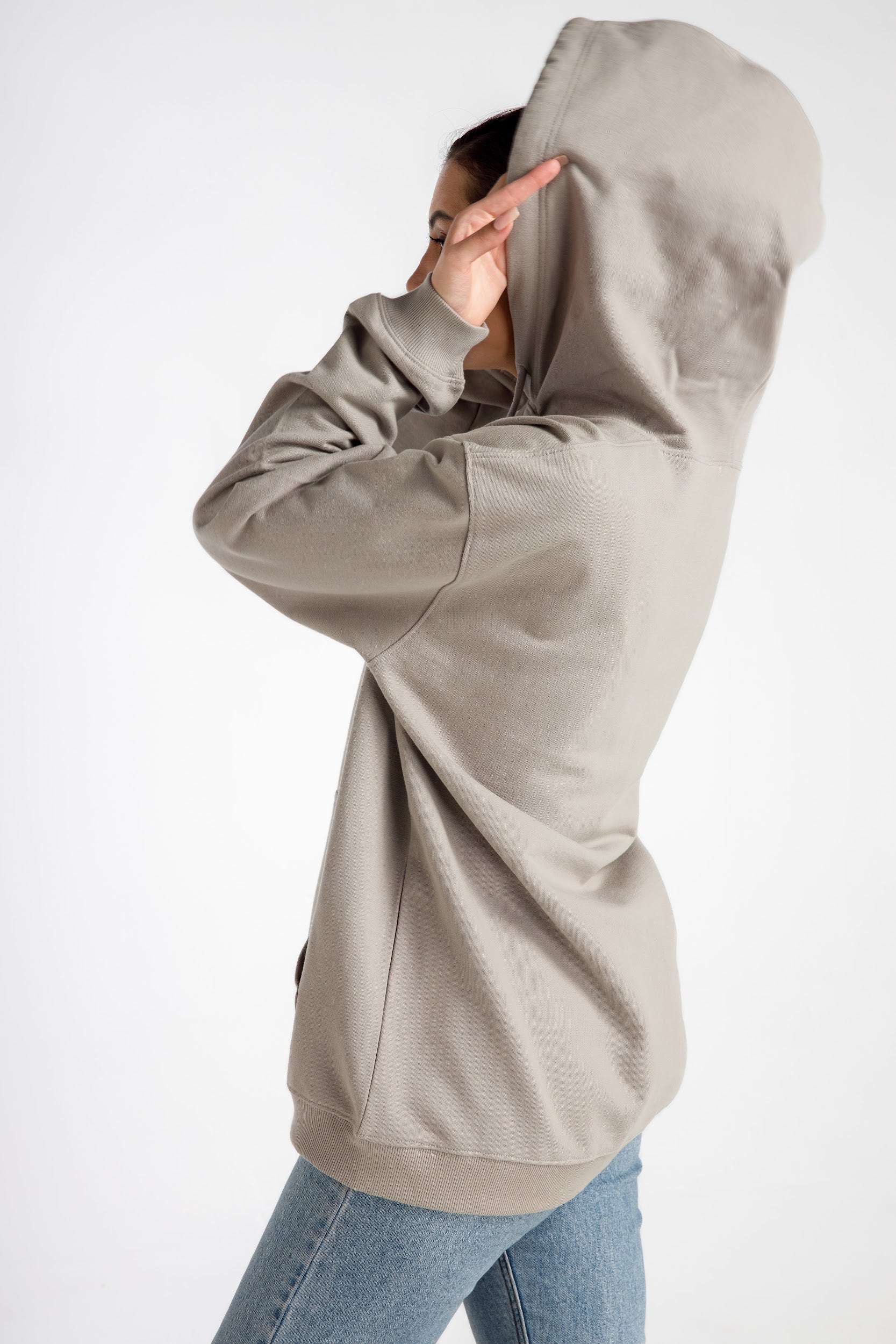 Women’s Hoodie – Light Gray – Side View, Relaxed Fit and Casual Style