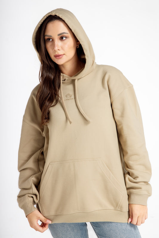 Women’s Hoodie – Stylish Beige – Front View, Oversized Streetwear Style