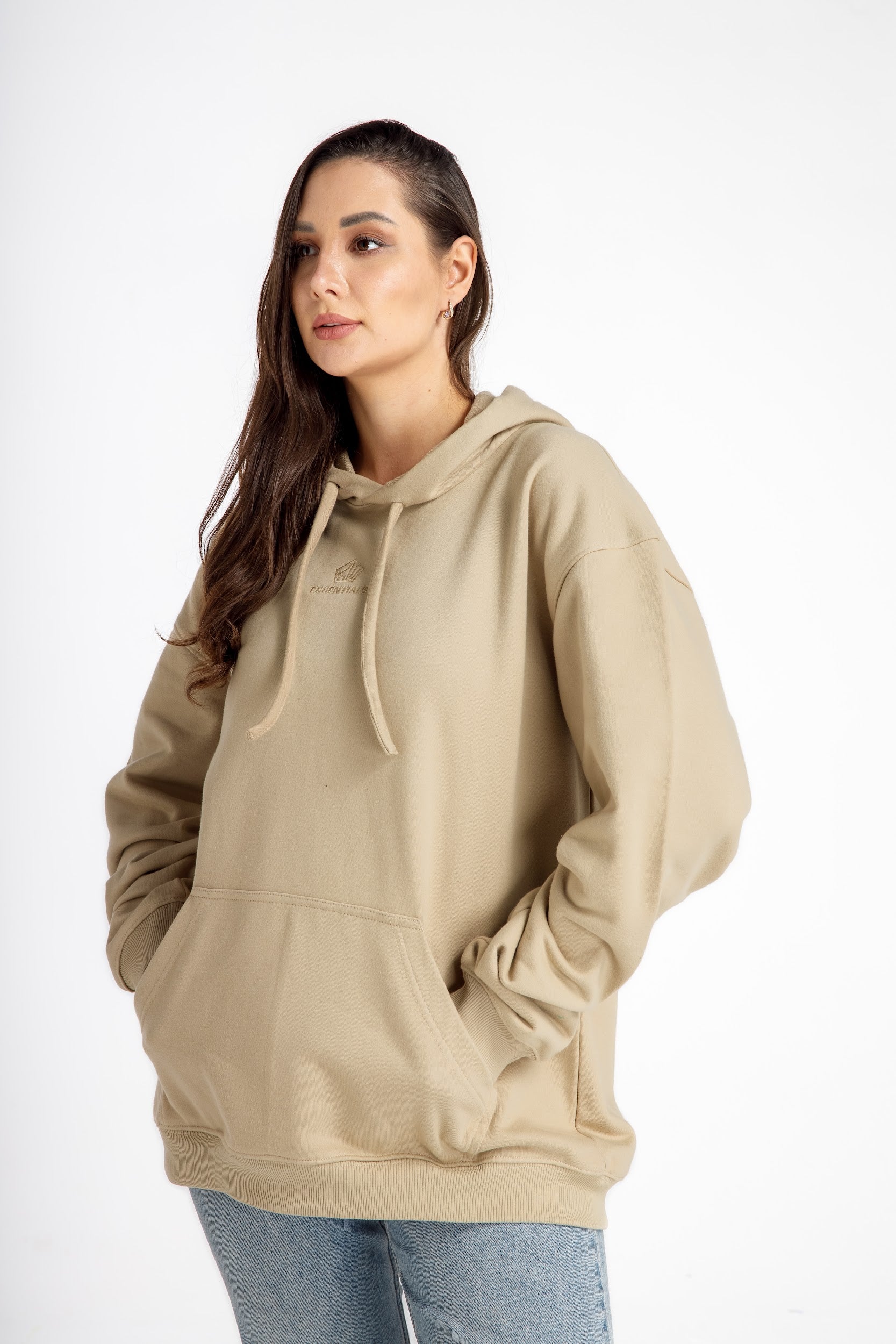 Women’s Hoodie – Stylish Beige – Front View, Relaxed and Trendy Look