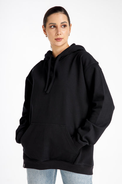 Women’s Hoodie – Stylish Black – Front View, Oversized Streetwear Style